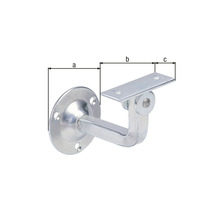 Suport metalic pentru balustradă cu placă de montaj rotundă și indicații de dimensiuni