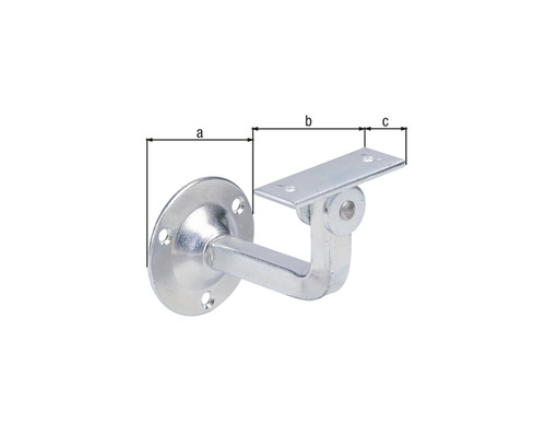 Suport metalic pentru balustradă cu placă de montaj rotundă și indicații de dimensiuni