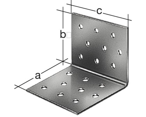 Conector unghiular cu găuri și indicații de dimensiuni
