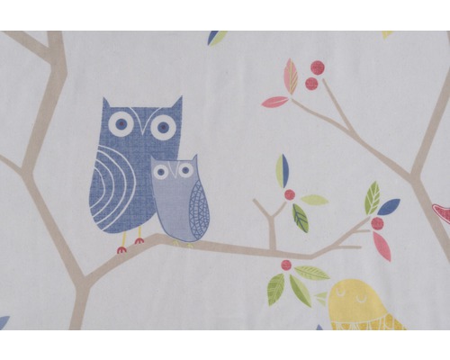 Material textil cu design cu bufnițe pe ramuri