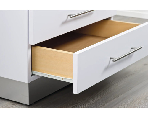 Prim-plan cu un element de sertar alb, cu sertar extensibil