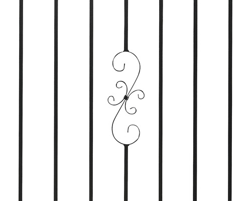 Detaliu al unui gard decorativ cu grilaj și ornament floral