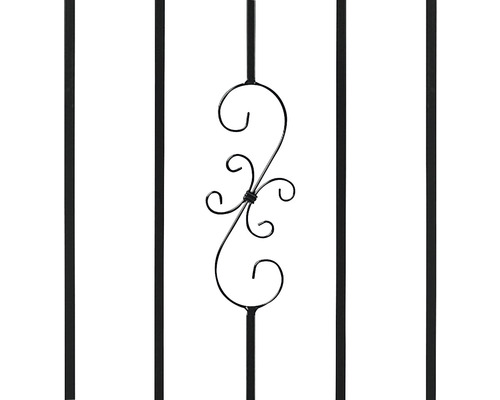 Detaliu al unui element de gard cu inserție decorativă din metal