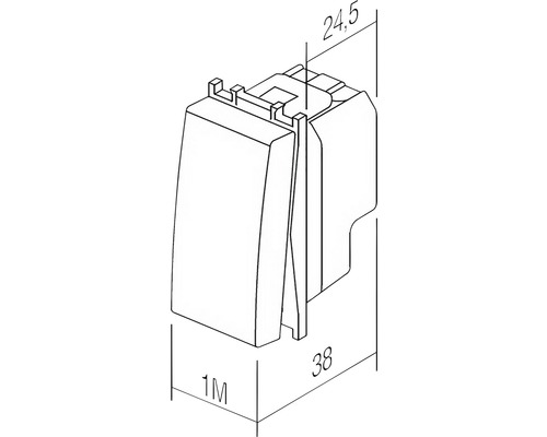 Desen tehnic al unui întrerupător cu dimensiunile 24,5, 38 și 1M