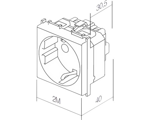Desen tehnic al unei prize modulare 2M cu dimensiunile de 30,5 și 40 mm