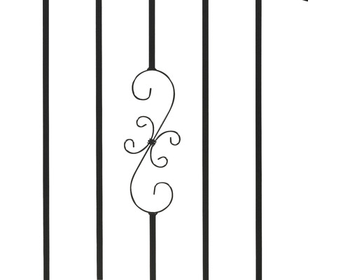 Imagine detaliată a unui element de gard metalic cu un element decorativ