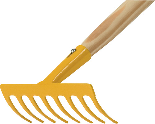Greblă de grădină cu coadă de lemn și dinți metalici