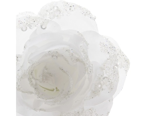 Trandafir decorativ alb cu sclipici pentru ocazii festive