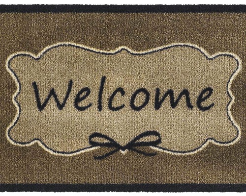 Covoraș de intrare cu mesaj de bun venit și design cu fundă