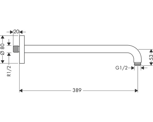 Desen tehnic al unei guri de scurgere montate pe perete cu dimensiuni