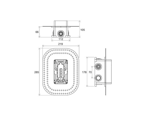 Desen tehnic al unui robinet încastrat cu dimensiuni