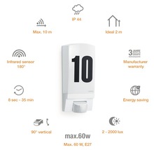 Lumină de exterior cu senzor de mișcare și numărul casei 10