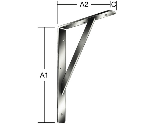 Consolă unghiulară cu dimensiunile A1, A2 și C pentru montare pe perete