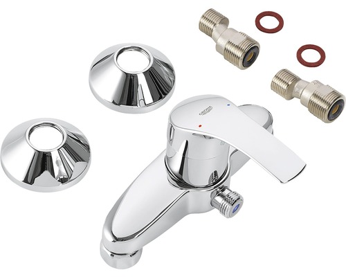 Baterie monocomandă Grohe pentru lavoar cu rozete și racorduri