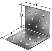 Conector unghiular cu găuri și dimensiuni.