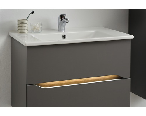 Dulap inferior de lavabo cu lavabo, robinet, suport pentru periuțe de dinți și bețișoare de vată