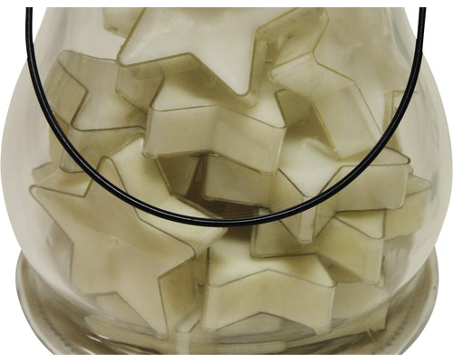 Lanternă decorativă din sticlă umplută cu lumânări tip pastilă în formă de stea