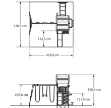 Dimensiunile unui loc de joacă, vedere de sus și vedere laterală cu indicații de înălțime în centimetri