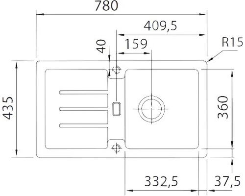 Desen tehnic al unei chiuvete de bucătărie cu dimensiuni