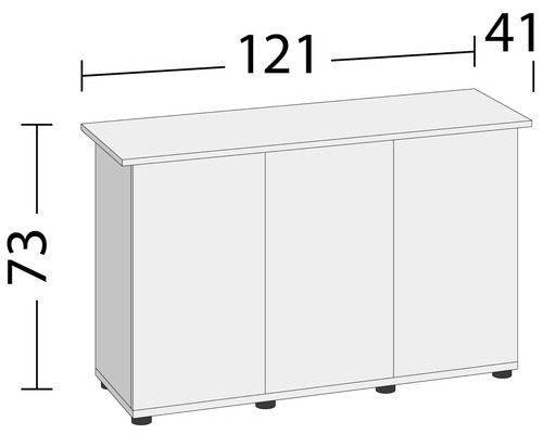 Ilustrație a unui dulap inferior cu trei uși și dimensiuni
