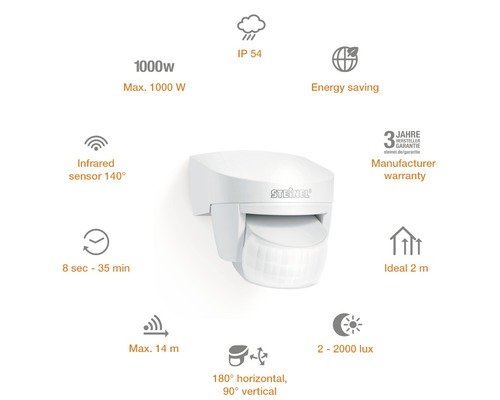 Senzor de mișcare Steinel cu o rază maximă de 14 metri