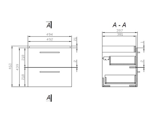 Desen tehnic al unui dulap de bază pentru lavoar cu dimensiuni
