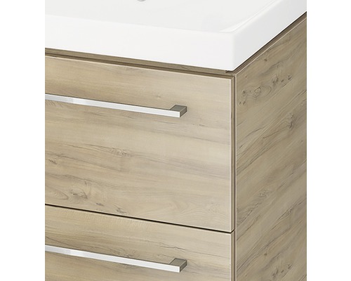 Prim-plan cu dulap de bază pentru lavoar cu două sertare și mânere