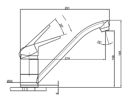 Desen tehnic al unei baterii de apă cu dimensiuni