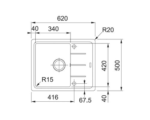 Desen tehnic cu dimensiunile unei chiuvete de bucătărie