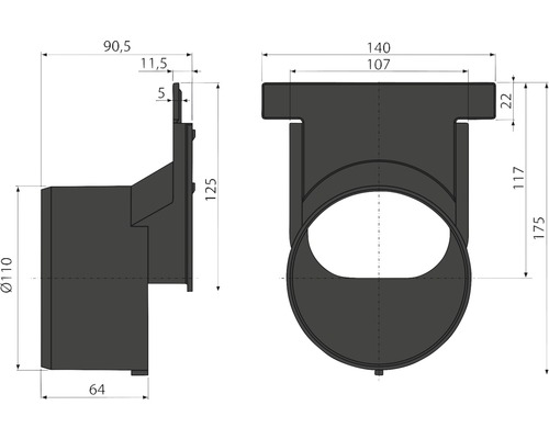 Desen tehnic al unei curbe de burlan cu dimensiuni.