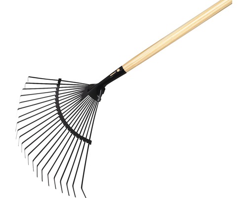 Greblă de frunze cu mâner din lemn și dinți metalici