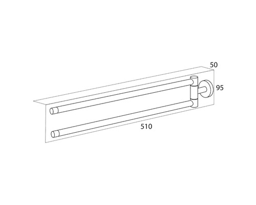Desen tehnic al unui suport pivotant pentru prosoape cu dimensiuni