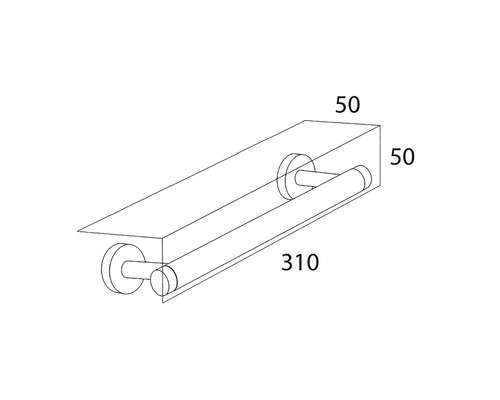 Desen tehnic al unui suport pentru prosop cu raft și dimensiuni