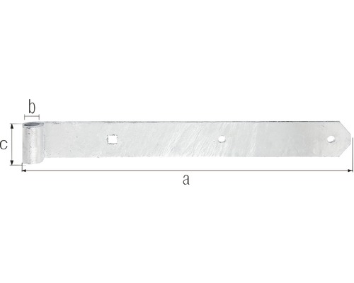 Balama de ușă zincată cu găuri pentru șuruburi și gaură pătrată