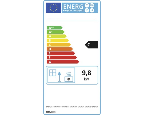 Etichetă energetică cu clasa de eficiență energetică C și o valoare de 9,8 kilowați