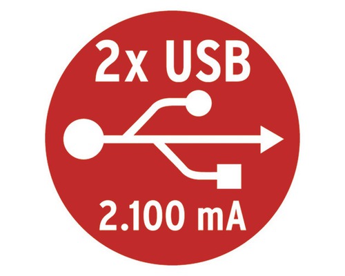 Simbol pentru două porturi USB cu 2.100 miliamperi