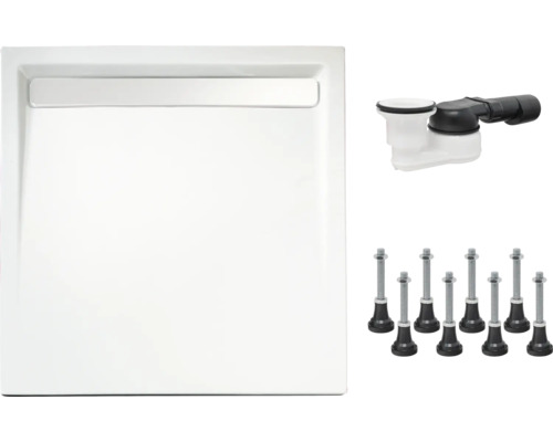 Cădiță de duș pătrată cu set de scurgere și picioare