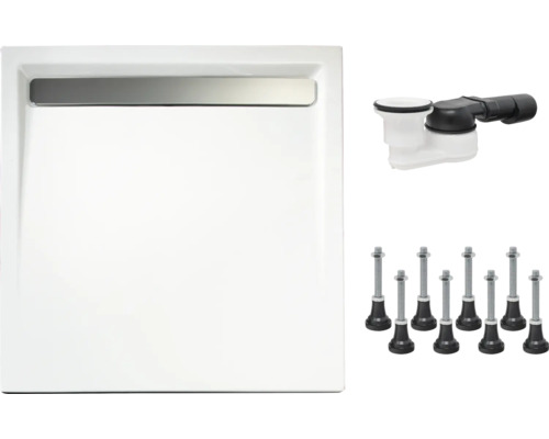 Cădiță de duș pătrată cu set de scurgere și picioare