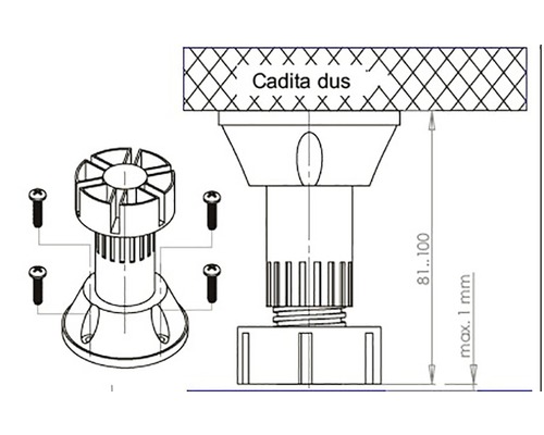 Desen tehnic picior cadă de duș cu șuruburi