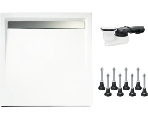 Cădiță de duș pătrată, inclusiv set de scurgere și picioare