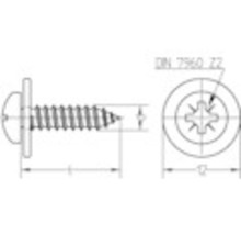 Desenul unui șurub cu cap lenticular cu cap de șurub pentru tablă conform DIN 7962