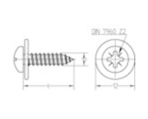 Desenul unui șurub cu cap lenticular cu cap de șurub pentru tablă conform DIN 7962
