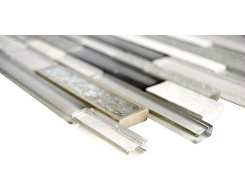 Placă de mozaic din sticlă și piatră naturală cu aspect de baghetă