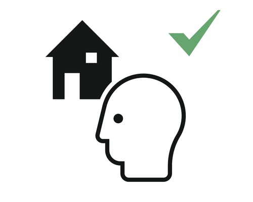 Simbol pentru planificarea casei cu profil de cap și cârlig