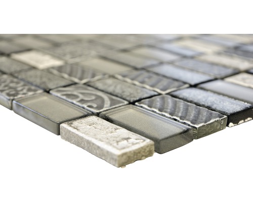 Placă de mozaic cu pietre dreptunghiulare din sticlă și piatră naturală