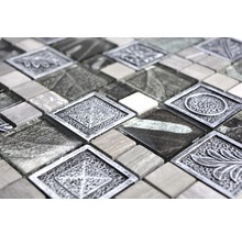 Mozaic sticlă XCM Niko80 argintiu cu ornament 30x30 cm