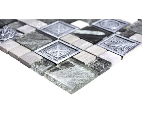 Placă de mozaic cu elemente de sticlă, piatră naturală și metal