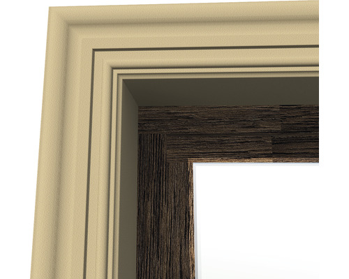 Imagine detaliată a unui toc de ușă cu structură de lemn și ornament decorativ