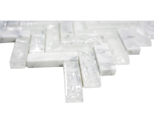 Placă de mozaic din marmură și sticlă cu model herringbone