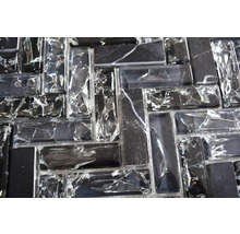 Mozaic sticlă-piatră naturală XIC HB1528 Fishbone negru 26,3x29,3 cm